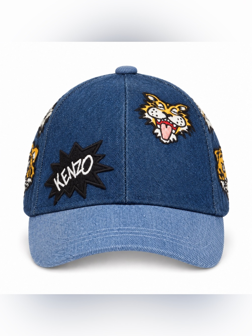 KENZO Kids Blue Denim Tiger Patch Baseball Cap Size 54